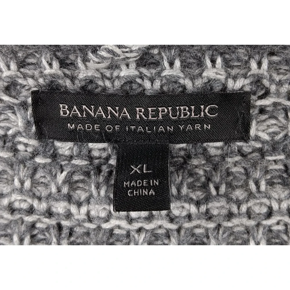 Banana Republic Gray Knit Wool Blend Cardigan Sweater Shawl Collar Fringe XL - Picture 4 of 7